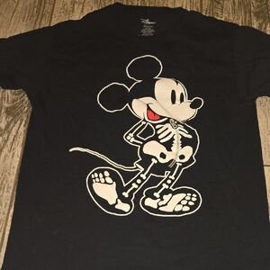 Disney Black Tee with Skeleton Mickey Design